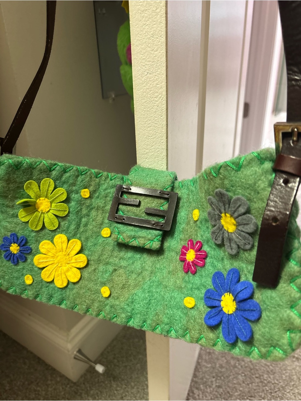 Fendi Green Felt Tote with Leather Strap - Picture 2 of 5